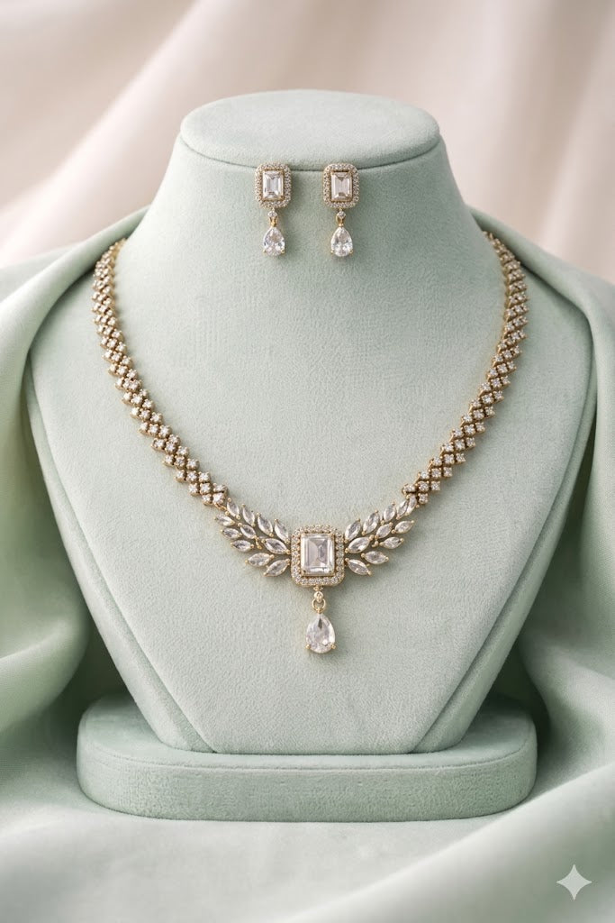 MATTE FINISH AD STONE NECKLACE WITH EARRING