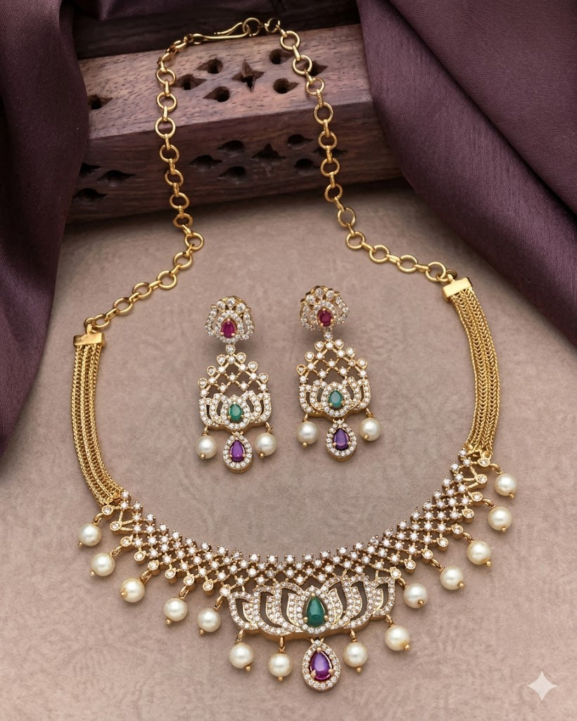 PREMIUM QUALITY MATTE FINISH AD STONE NECKLACE WITH EARRING  2